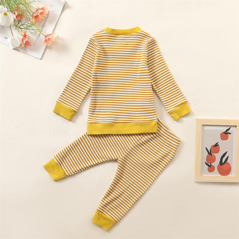 Unisex Striped Long Sleeve Pocket Top & Pants Trendy Kids Wholesale Clothing - PrettyKid