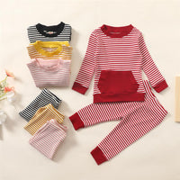 Unisex Striped Long Sleeve Pocket Top & Pants Trendy Kids Wholesale Clothing - PrettyKid