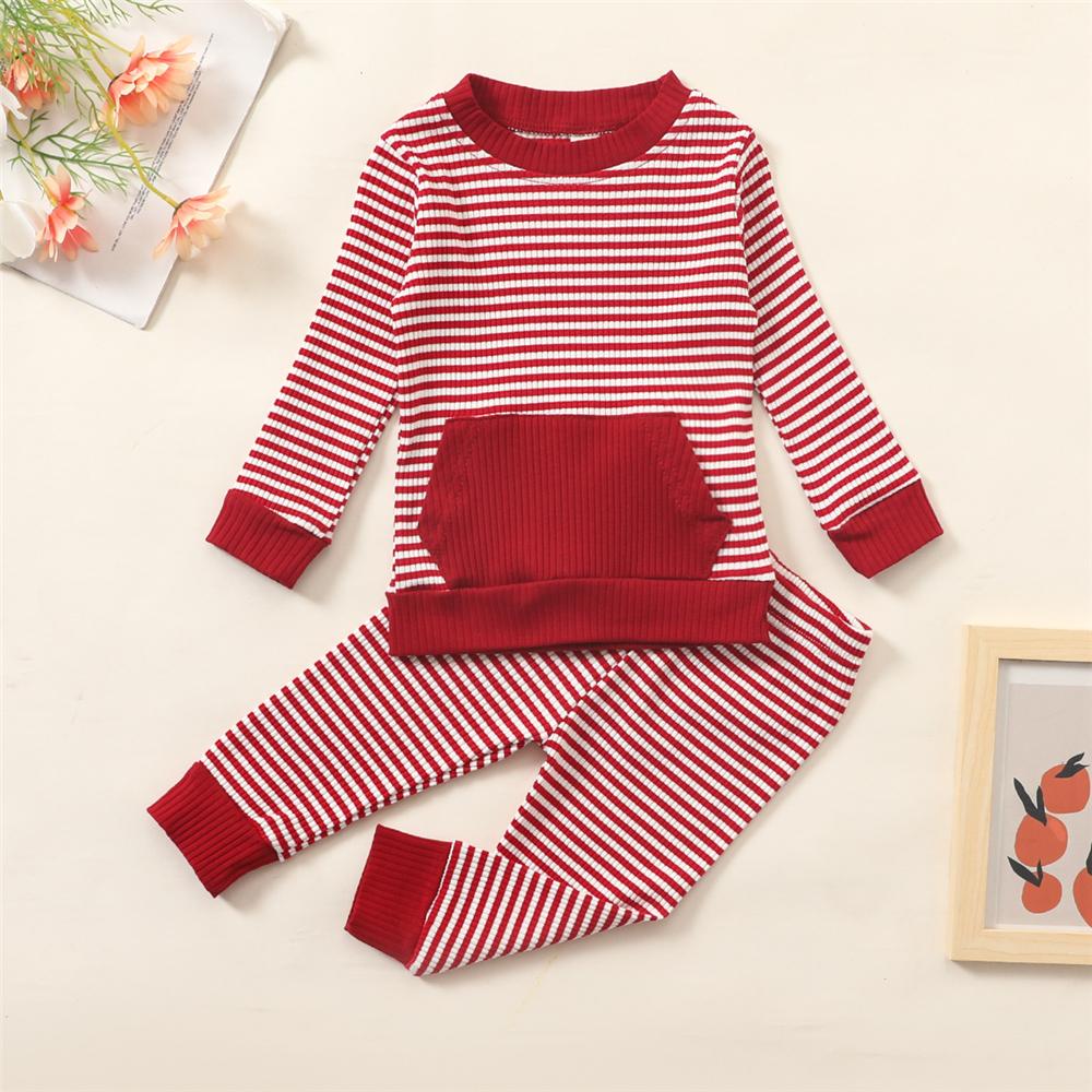 Unisex Striped Long Sleeve Pocket Top & Pants Trendy Kids Wholesale Clothing - PrettyKid