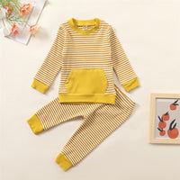 Unisex Striped Long Sleeve Pocket Top & Pants Trendy Kids Wholesale Clothing - PrettyKid