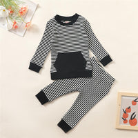 Unisex Striped Long Sleeve Pocket Top & Pants Trendy Kids Wholesale Clothing - PrettyKid