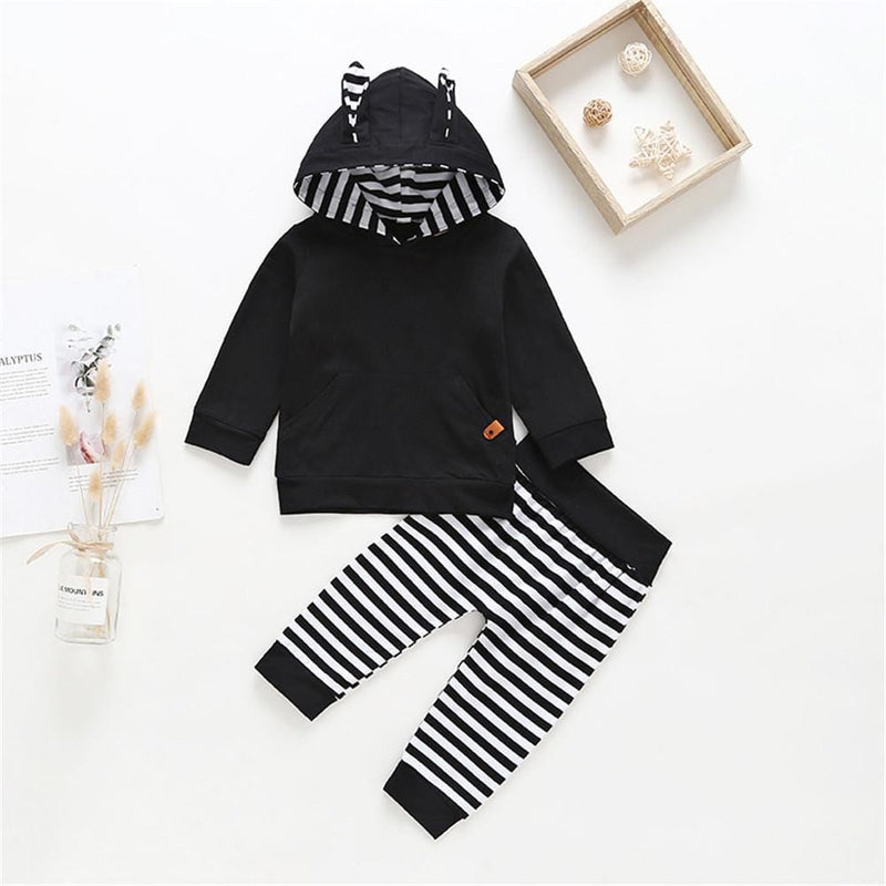 Boys Striped Long Sleeve Rabbit Hooded Jumper & Pants - PrettyKid