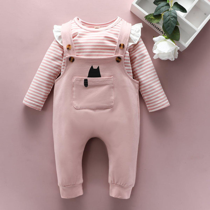 Baby Girls Striped Long Sleeve Romper Cartoon Overalls Wholesale Baby - PrettyKid