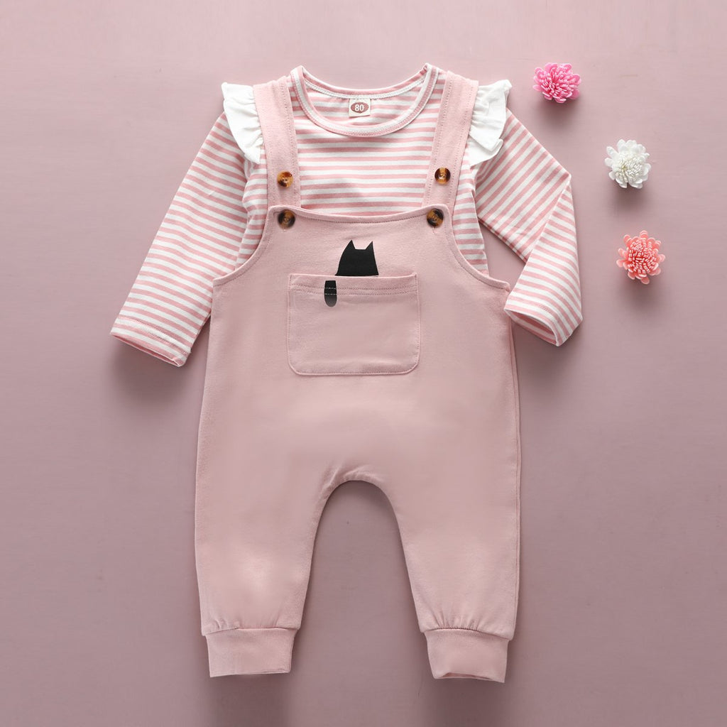 Baby Girls Striped Long Sleeve Romper Cartoon Overalls Wholesale Baby - PrettyKid