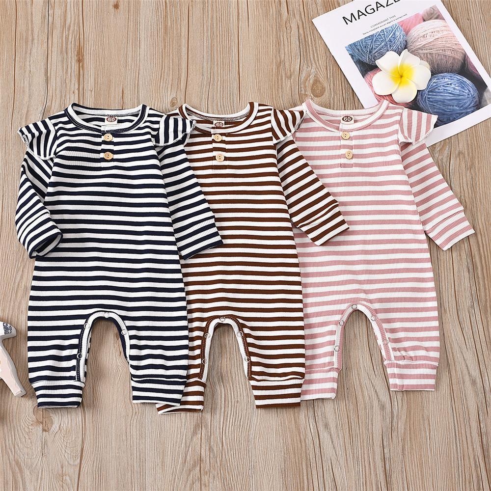 Baby Girls Striped Long Sleeve Romper Wholesale Baby Clothing - PrettyKid