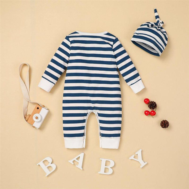 Baby Boys Striped Long Sleeve Romper & Hat Baby Clothing Distributor - PrettyKid