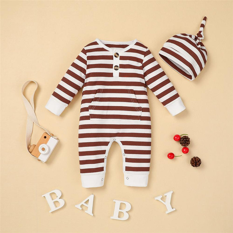 Baby Boys Striped Long Sleeve Romper & Hat Baby Clothing Distributor - PrettyKid