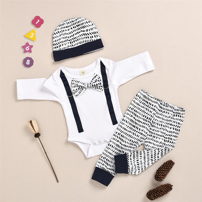 Baby Boys Dot Long Sleeve Romper & Pants & Hat Baby Wholesale Clothing - PrettyKid