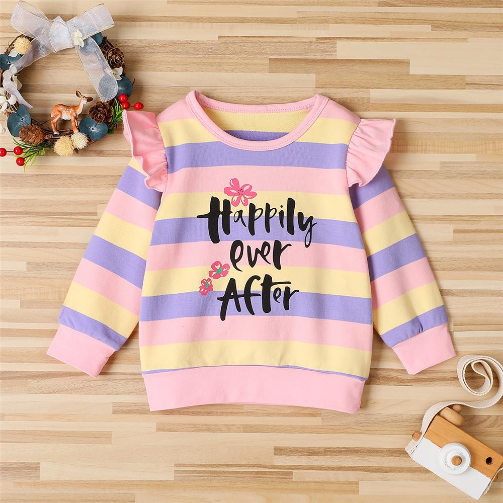Girls Striped Long Sleeve Ruffled Happy Ever After Top Wholesale Little Girls Clothes - PrettyKid