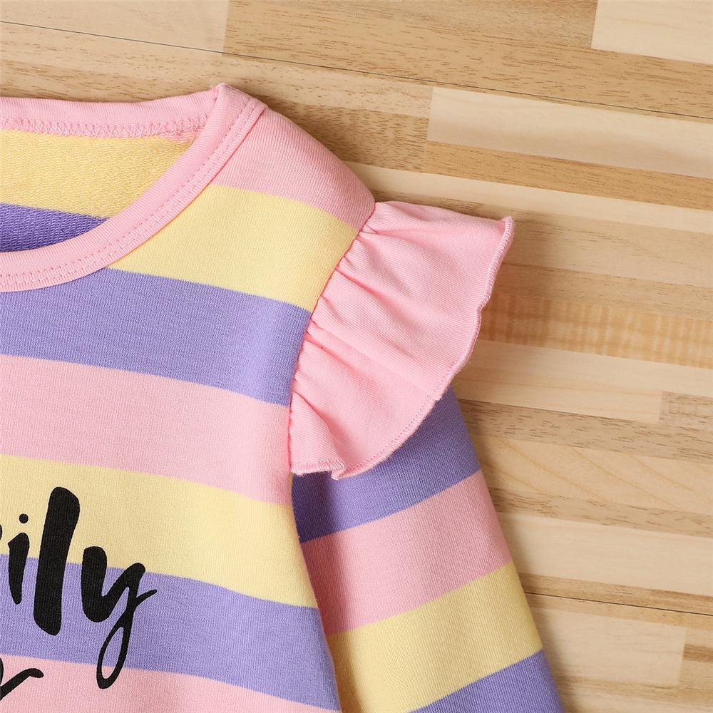 Girls Striped Long Sleeve Ruffled Happy Ever After Top Wholesale Little Girls Clothes - PrettyKid