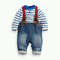 Boys Striped Long Sleeve Solid Top & Overalls - PrettyKid