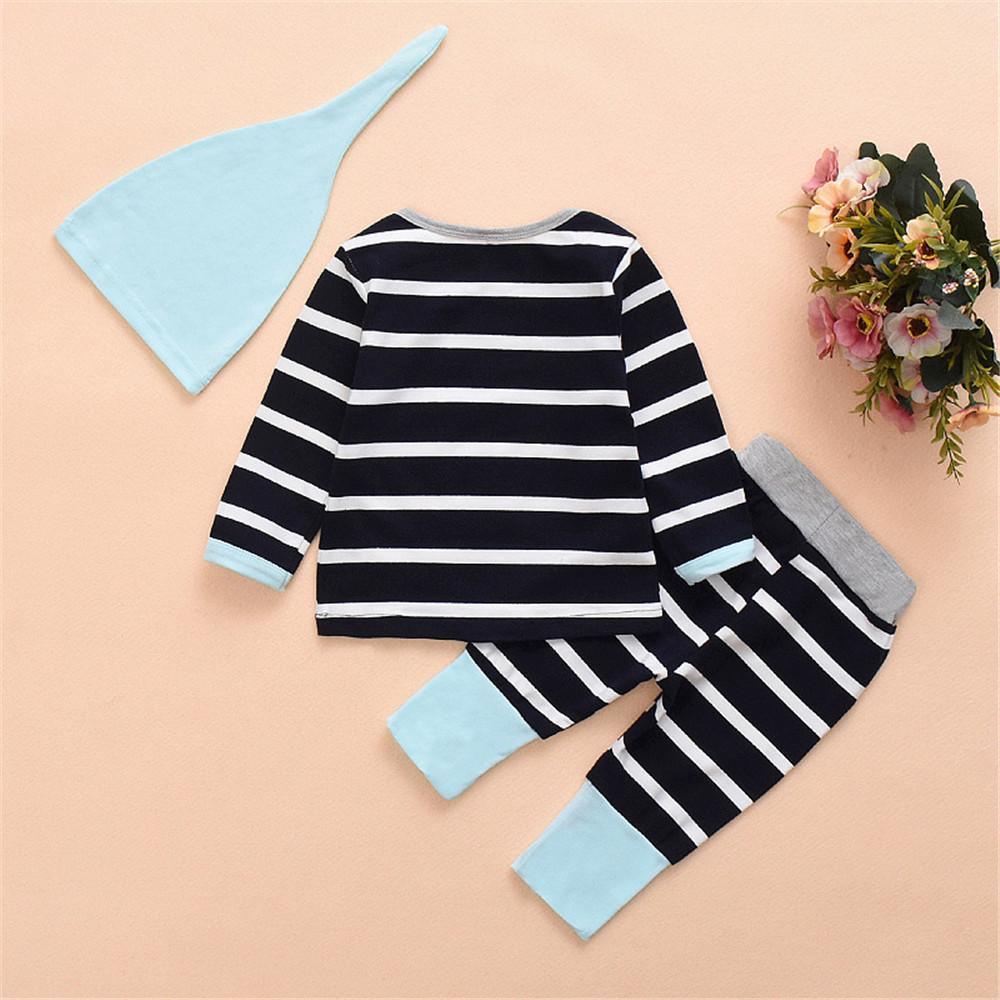 Boys Striped Long Sleeve Striped Casual Tops & Pants & Hat - PrettyKid