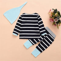 Boys Striped Long Sleeve Striped Casual Tops & Pants & Hat - PrettyKid