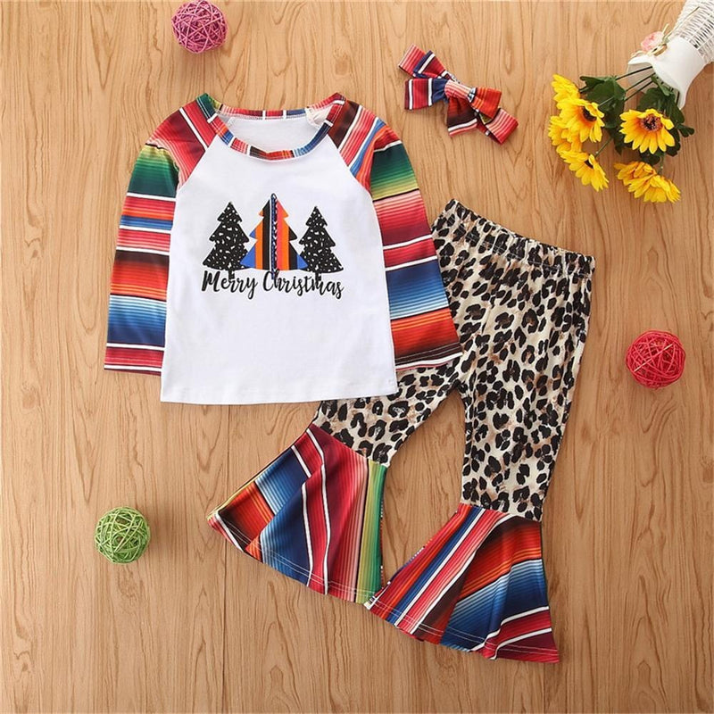 Toddler Girls Striped Long Sleeve Top & Leopard Flare Pants Wholesale Girls - PrettyKid