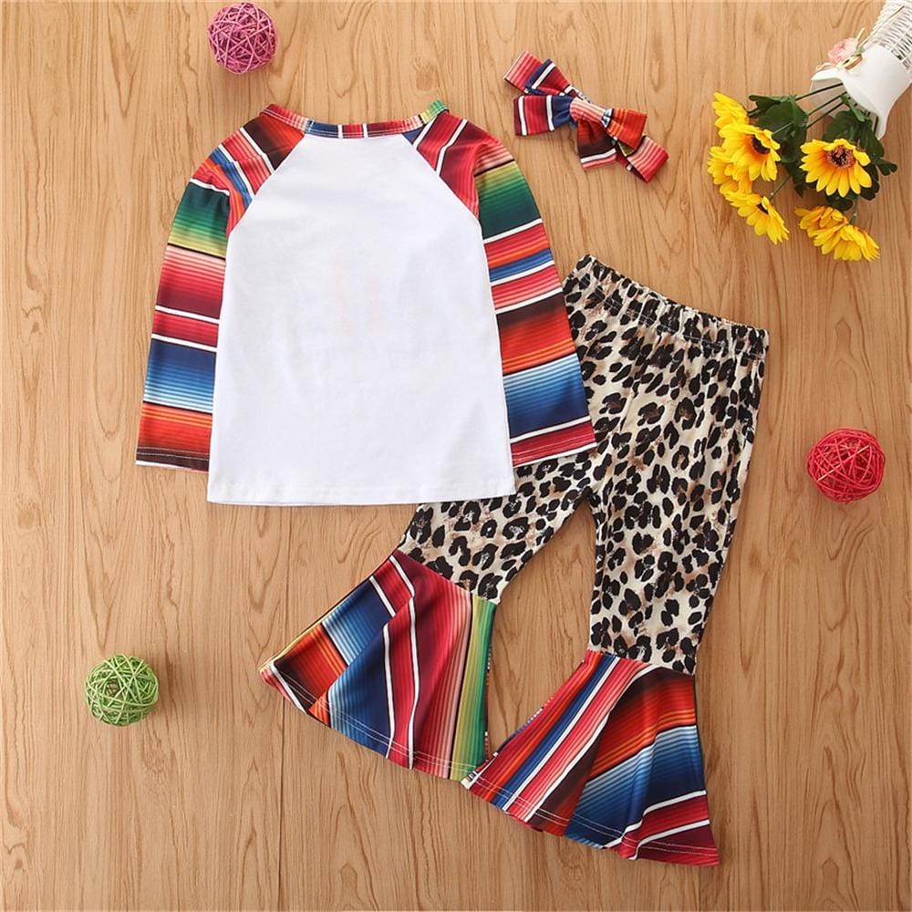 Toddler Girls Striped Long Sleeve Top & Leopard Flare Pants Wholesale Girls - PrettyKid