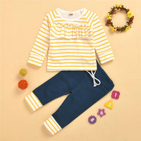 Baby Girls Striped Long Sleeve Top & Pants Wholesale Baby Cloths - PrettyKid