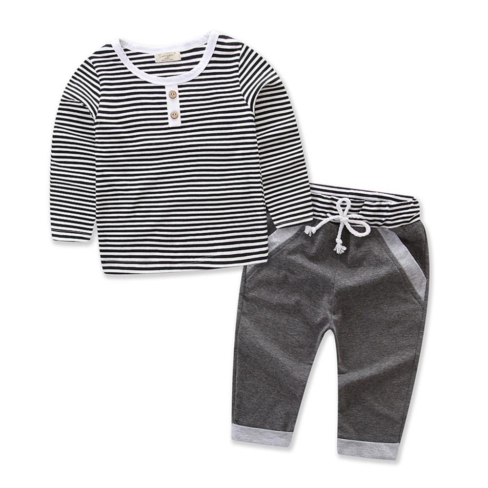 Toddler Boys Striped Long Sleeve Top & Pants Wholesale Childrens Clothing - PrettyKid