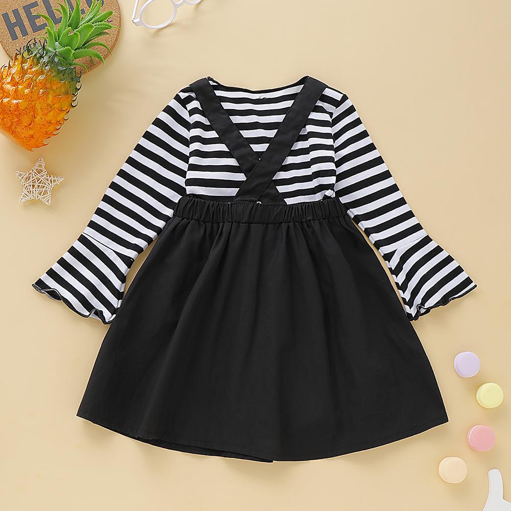 Girls Striped Long Sleeve Top & Suspender Skirt Girls Wholesale Clothing - PrettyKid