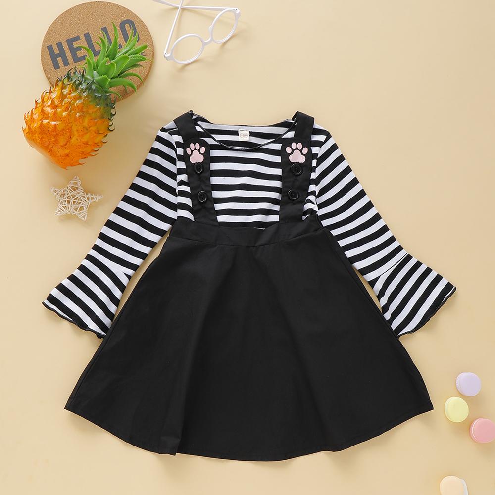 Girls Striped Long Sleeve Top & Suspender Skirt Girls Wholesale Clothing - PrettyKid