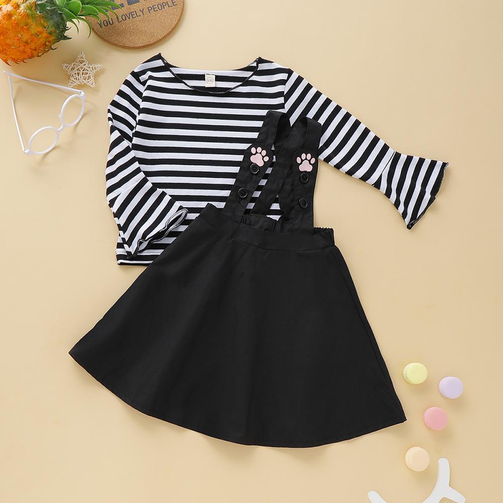 Girls Striped Long Sleeve Top & Suspender Skirt Girls Wholesale Clothing - PrettyKid