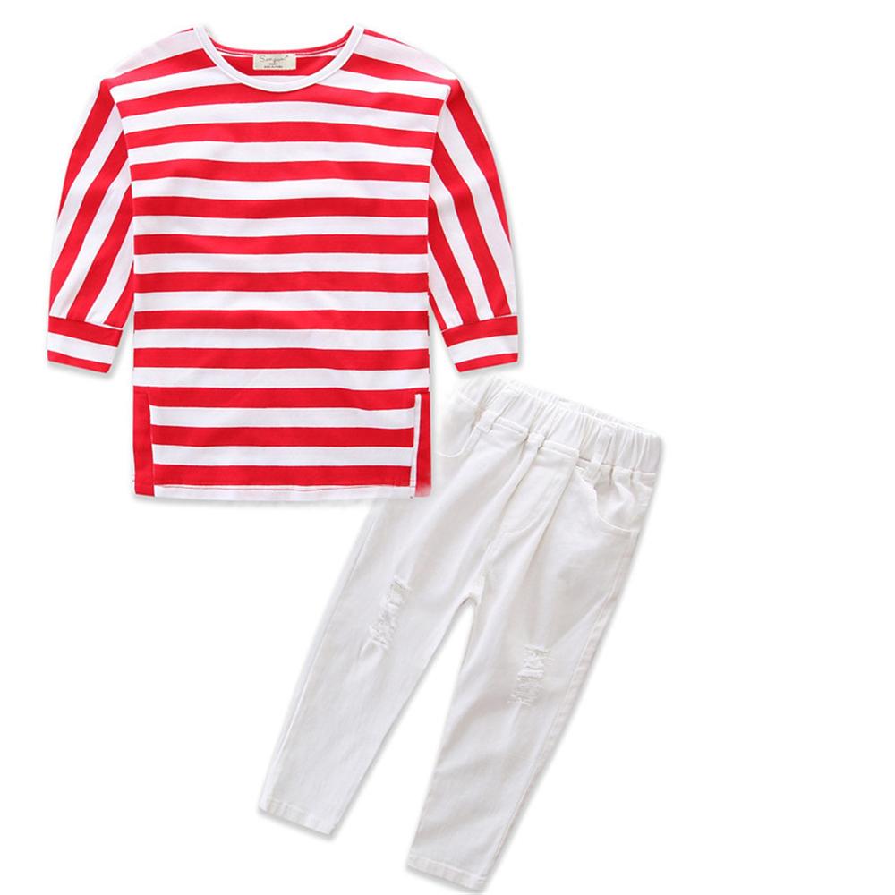 Girls Striped Long Sleeve Tops & Pants Childrens Wholesale Clothes - PrettyKid