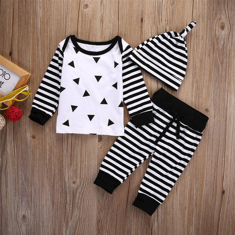 Baby Boys Striped Long Sleeve Tops & Pants & Hat Boy Clothes Wholesale - PrettyKid