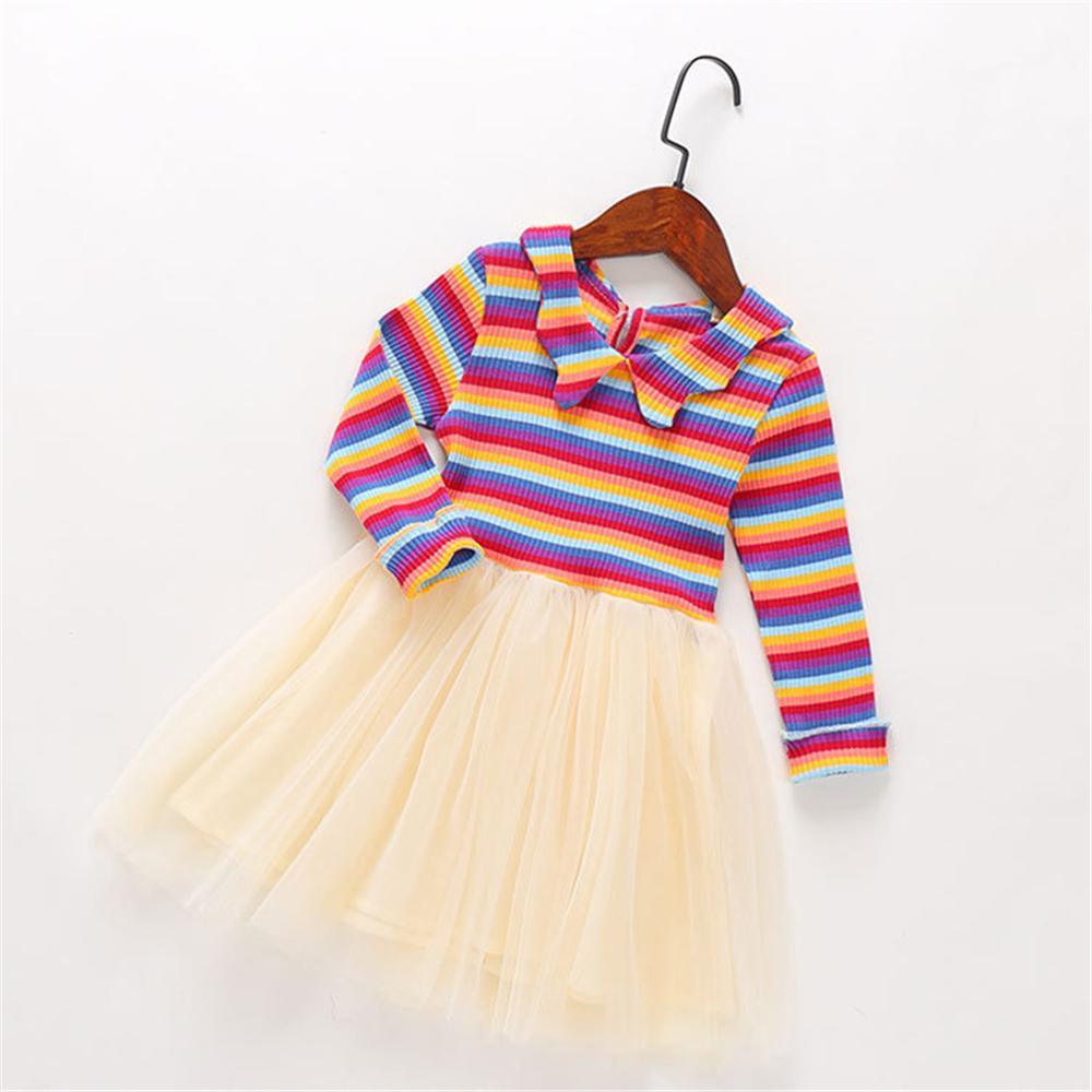 Girls Striped Long Sleeve Tulle Princess Dress Girls Dress Wholesale - PrettyKid