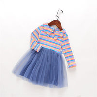 Girls Striped Long Sleeve Tulle Princess Dress Girls Dress Wholesale - PrettyKid