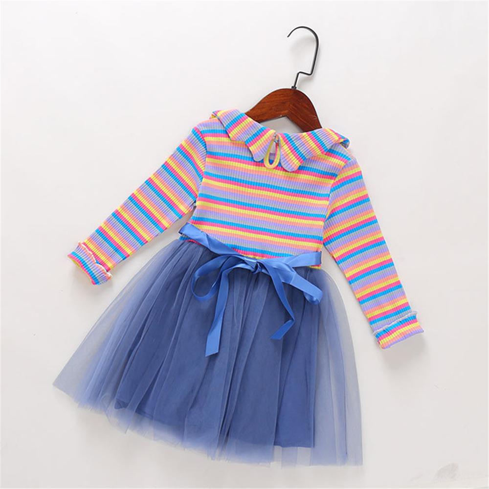 Girls Striped Long Sleeve Tulle Princess Dress Girls Dress Wholesale - PrettyKid