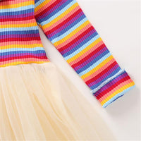 Girls Striped Long Sleeve Tulle Princess Dress Girls Dress Wholesale - PrettyKid