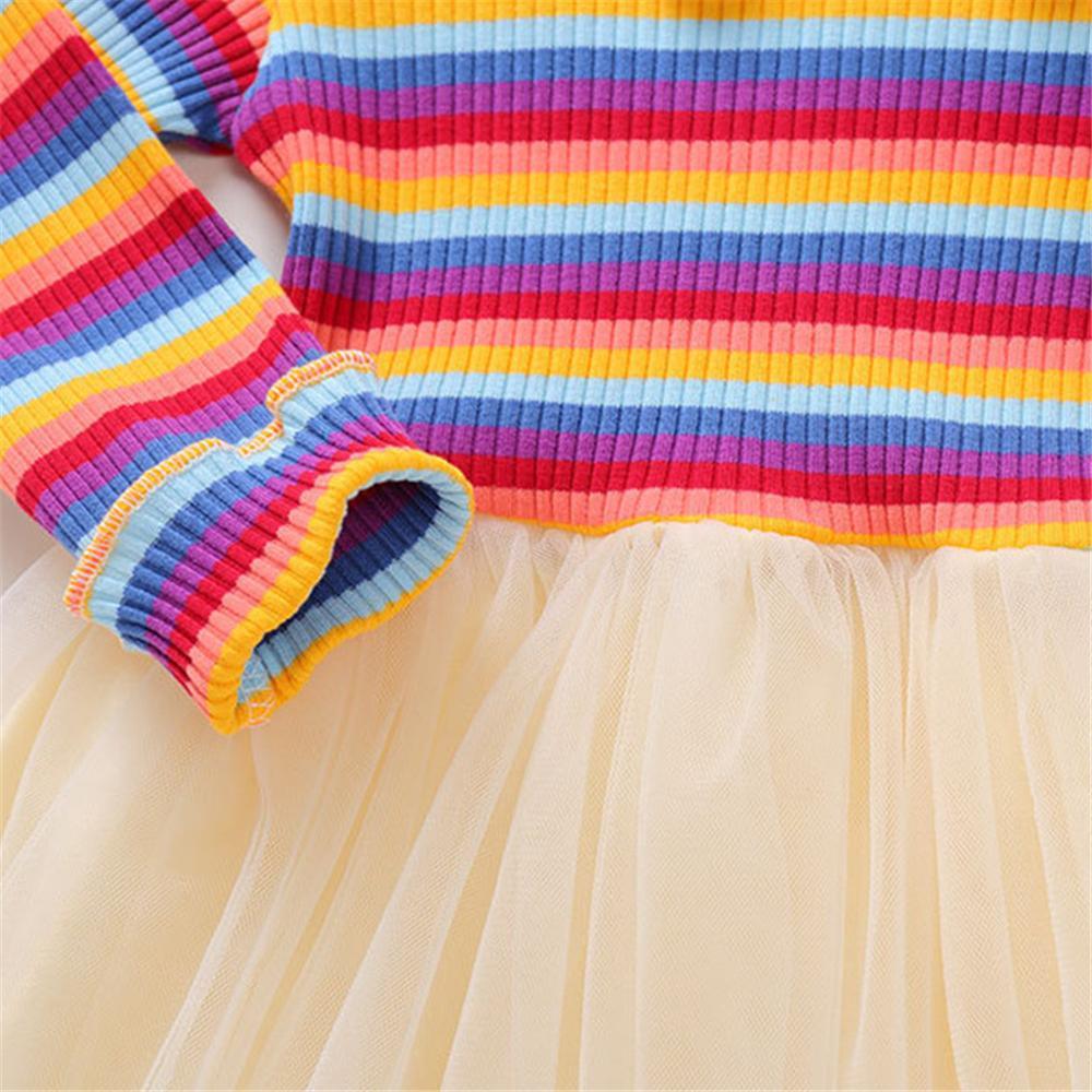 Girls Striped Long Sleeve Tulle Princess Dress Girls Dress Wholesale - PrettyKid