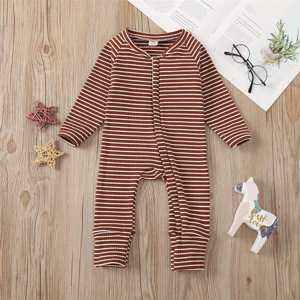 Baby Striped Long Sleeve Zipper Long Sleeve Romper Baby Wholesales - PrettyKid