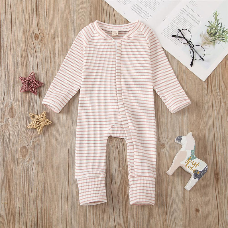 Baby Striped Long Sleeve Zipper Long Sleeve Romper Baby Wholesales - PrettyKid