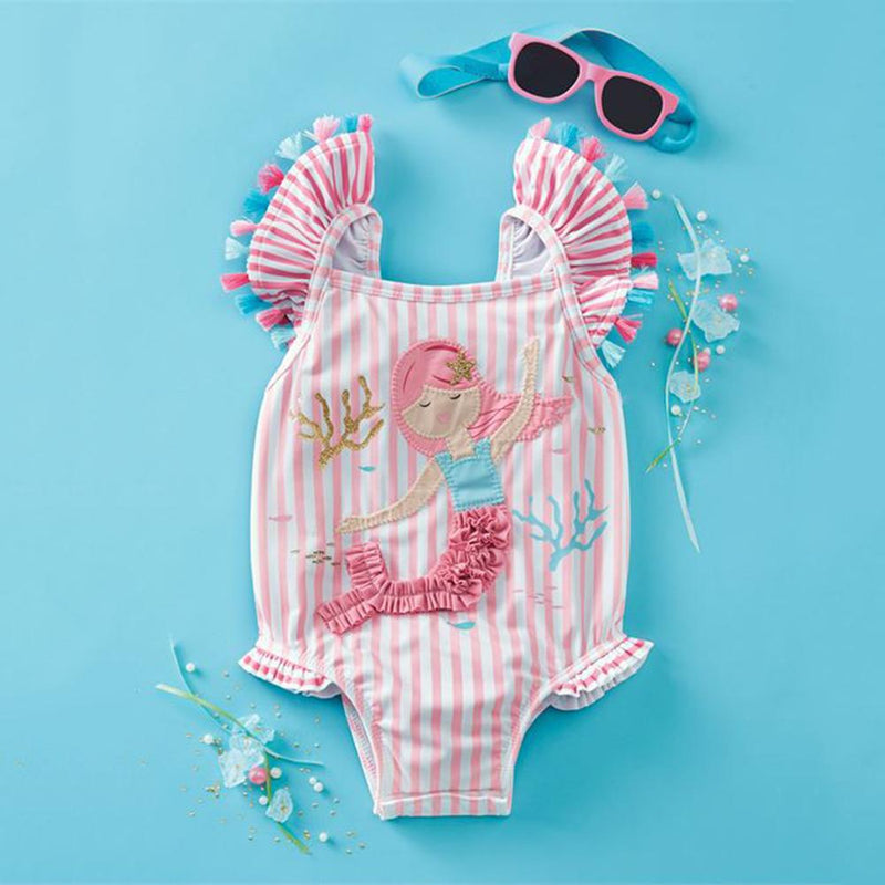 Girls Striped Mermaid Printed Sleeveless One Piece Swimwear Toddler One Piece Swimsuit - PrettyKid