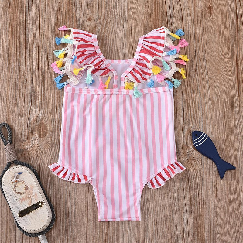 Girls Striped Mermaid Printed Sleeveless One Piece Swimwear Toddler One Piece Swimsuit - PrettyKid