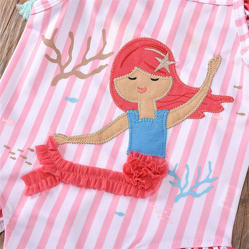 Girls Striped Mermaid Printed Sleeveless One Piece Swimwear Toddler One Piece Swimsuit - PrettyKid