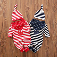 Baby Striped Owl Long Sleeve Romper & Hat & Bib - PrettyKid