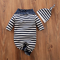 Baby Striped Owl Long Sleeve Romper & Hat & Bib - PrettyKid