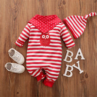 Baby Striped Owl Long Sleeve Romper & Hat & Bib - PrettyKid
