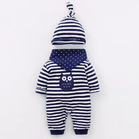 Baby Striped Owl Long Sleeve Romper & Hat & Bib - PrettyKid