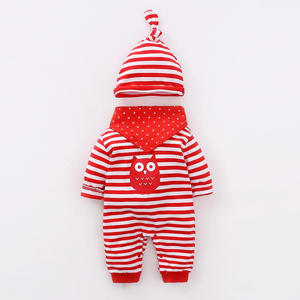 Baby Striped Owl Long Sleeve Romper & Hat & Bib - PrettyKid