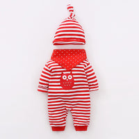 Baby Striped Owl Long Sleeve Romper & Hat & Bib - PrettyKid