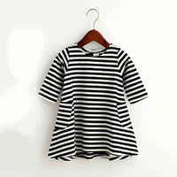 Girls Striped Pocket Long Sleeve Casual Dress - PrettyKid