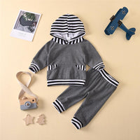 Baby Boys Striped Pocket Long Sleeve Hooded Top & Pants Baby Wholesale Clothing - PrettyKid