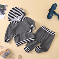 Baby Boys Striped Pocket Long Sleeve Hooded Top & Pants Baby Wholesale Clothing - PrettyKid