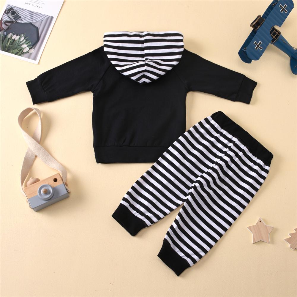 Baby Boys Striped Pocket Long Sleeve Hooded Top & Pants Baby Wholesale Clothing - PrettyKid