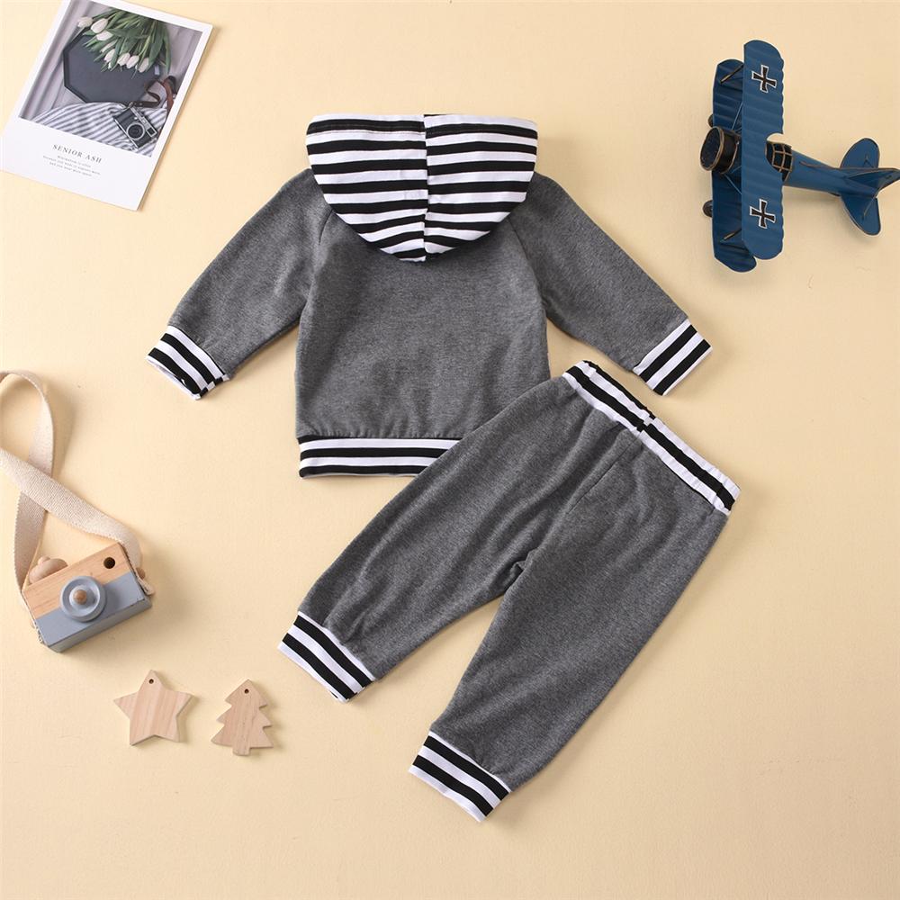 Baby Boys Striped Pocket Long Sleeve Hooded Top & Pants Baby Wholesale Clothing - PrettyKid