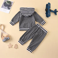 Baby Boys Striped Pocket Long Sleeve Hooded Top & Pants Baby Wholesale Clothing - PrettyKid