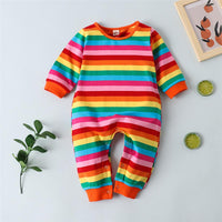 Baby Striped Rainbow Color Long Sleeve Romper Baby Wholesale Clothes - PrettyKid