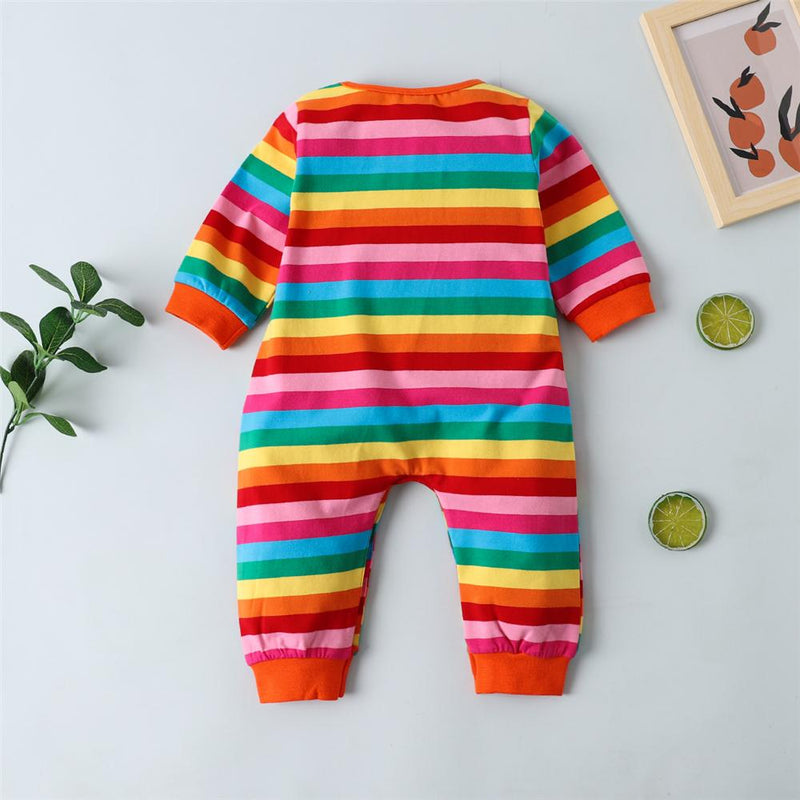 Baby Striped Rainbow Color Long Sleeve Romper Baby Wholesale Clothes - PrettyKid
